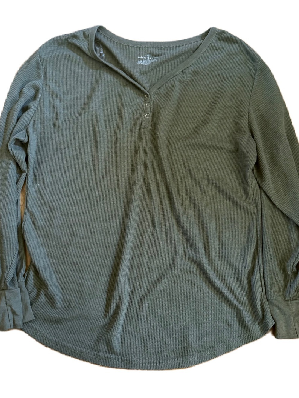 Bobbie Brooks Olive Green Long Sleeve Henley Shirt Knit Sz 2X